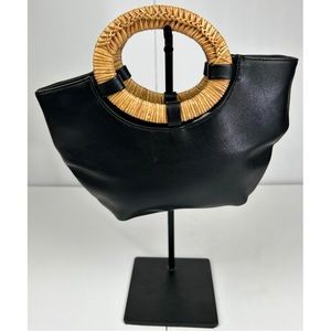 Anthropologie Natalia Wicker Handle Tote Bag Black